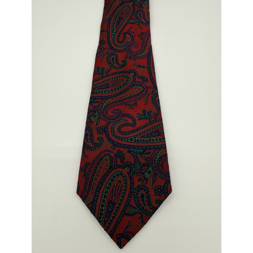 Lauren Ralph Lauren Paisley Silk Tie Red Green Handmade Classic 62" x 3"